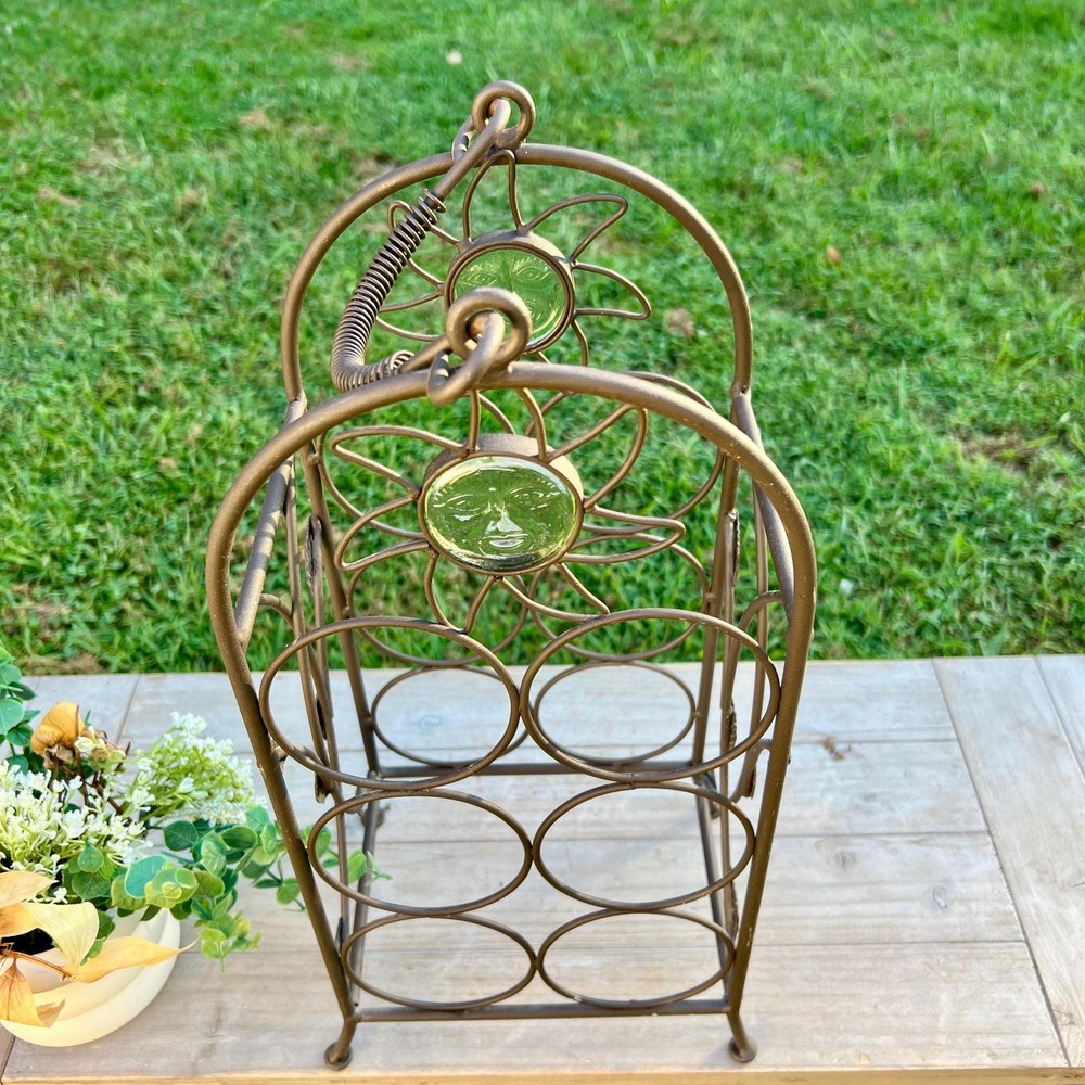 Vintage Celestial Sun With Face Iron Wine Rack - Picture 5 of 14